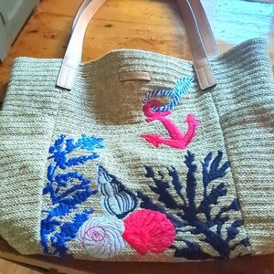 Vera Bradley Nautical Embroidered Tote - Pink and Blue